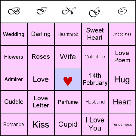 Valentine Bingo Card